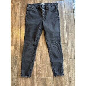 Madewell Womens 9" Mid Rise Skinny Jeans Size 31 Raw Hem Black Denim Button Fly
